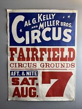 Vtg Al G. Kelly & Miller Bro Circus Fairfield Fairgrounds Poster Red Blue 38x32” picture