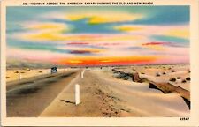 Highway Across American Sahara Desert California CA Linen Vintage Postcard L2 picture