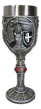 Medieval Templar Crusader Dark Knight Suit of Armor On Horse Wine Goblet Chalice picture