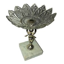 Vintage Hollywood Regency ￼Petal Glass Pedestal Dish On Italy Marble Base picture