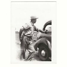 Faceless Man Looking Away From Camera Leaning On Old Car Vintage Snapshot Photo picture