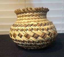 Tarahumara Mexican Indian Small Hand Woven Tri-Color Straw Basket Southwestern picture