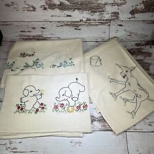 Vintage MCM Embroidered Animal Dish Towels Lot Of 3 picture