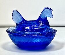 Miniature Cobalt Blue Chicken In A Basket Glass  picture