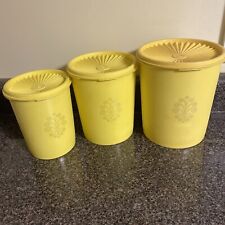 Lot of 3 Vintage Tupperware Servalier Canisters w/ Lids | Yellow Daffodil | Used picture