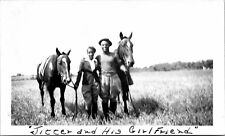 African American Cute Couple Horse Riders Black & White Vtg Photo 2.75