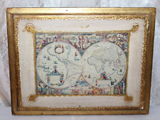 Vintage Italian Florentine Plaque Old World Map Gold Gilt Gesso Globe Italy picture