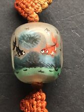 Antique Reverse Painted Chinese Glass Bead on Knotted Cord ca. 1900 picture