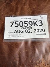 2020 Texas BUYER license plate temporary tag Patrick Auto Sales # 75059 K3 picture
