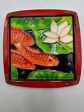 Chinese Hand Painted Glazed Ceramic Goldfish Koi Fish Tile Art by Pureland 5x5 picture