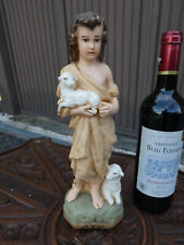 Antique french chalk statue of young saint john baptist religious picture