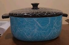 Vtg 1950’s Serendipity Spaghetti Enamelware Turquoise Casserole Pot Pan Lid EUC picture