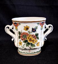 Vintage Porcelain Polychrome Delft Orange Yellow Floral Vase with Handles picture