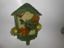 Vintage New Designs Inc 3D Lucite Flowers In Green Birdhouse Wall Hanging 1969 picture