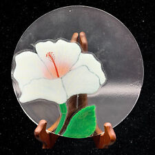 Vintage Fused Art Glass White Hibiscus Flower Plate Dish 10”D picture