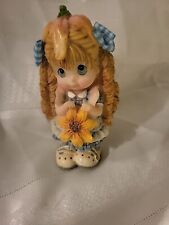 Vintage Sweet Kids Figurine ~ Girl w/Sunflower Blue Dress picture