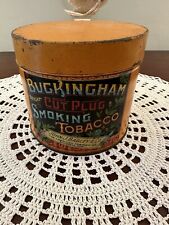 VINTAGE ADVERTISING EMPTY BUCKINGHAM ROUND CANISTER TOBACCO TIN picture