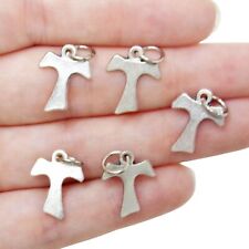 Lot of 5 Tau Cross Mini Silver Tone Pendant Medal for Jewelry or Rosaries picture