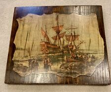 Vintage 1970s Decoupage Wooden Wall Hanging Plaque Sailing Ship Nautical picture