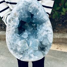 6.98LB natural blue celestite geode quartz crystal mineral specimen healing picture