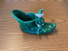 Vintage Adorable Pixie Perched on a Shoe Ceramic Green Planter picture