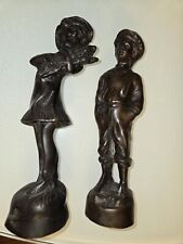 2 Bronze Statues Sculptures Boy & Girl Figurine Very Nice picture