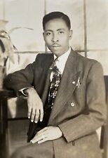 African American Man Handsome Well Dressed in Suit & Tie Vintage Photo picture