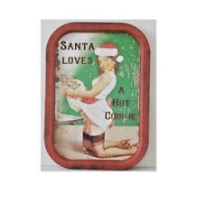 Christmas SERVING TRAY SANTA LOVES HOT COOKIE FOOD SAFE Metal Holiday Sign  picture