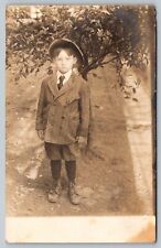 Antique Boy in Dress Clothes next to Fruit Tree RPPC Vintage Post Card - C4 picture