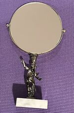 Vintage Vanity Mirror Hollywood Regency Style Metal Cherub with Marble Base 6” picture
