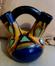 1920's Henri Delcourt France Art Deco Pottery  Double Neck Handle Vase Signed picture