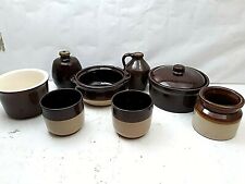 Vintage Brown & tan Ceramic Stoneware Cheese Butter Crocks & bowls lot of 8  picture