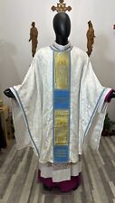 WHITE BLUE MARIAN CHASUBLE + STOLE WB00044 picture