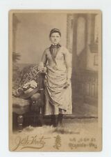 Antique Circa 1880s Cabinet Card Beautiful Young Woman Hat Fritz Reading, PA picture