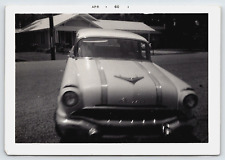 Photograph Vintage 1956 Pontiac Automobile Car Front View House B&W Antique 1960 picture