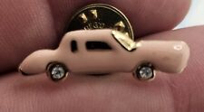 VTG Lapel Pinback Gold Tone Metal Pink Classic Car Rhinestone Accents Enameled  picture