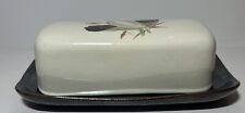 Vintage Red Wing Pottery MCM Lotus Bronze Butter Dish Hand Painted Floral Retro picture