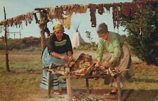 Making Jerky Two Ladies Of Delaware Tribe Oklahoma Vintage Chrome Post Card picture