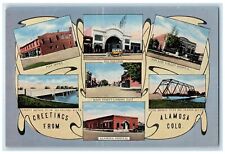 c1930's Greetings From Alamosa Colorado CO Multiview Unposted Vintage Postcard picture