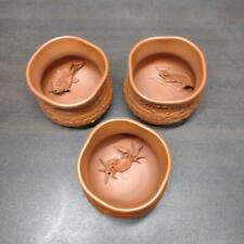 Set Of 3 Tokoname Ware Vermilion Crab, Shrimp, Sea Bream, Sake Cup Made By Fujia picture