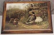Vintage Duck Print On Wood Gold Etching Lacquered SIGNED Wall Art Home Decor 9