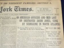 1917 DECEMBER 9 NEW YORK TIMES - DESTROYER JACOB JONES SUNK, 69 LOST - NT 8256 picture