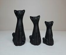 Vintage Pottery Small Cat Figurines Black Set of 3 MCM picture