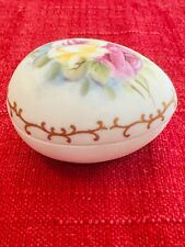 Vintage Lefton Hand-Painted Bisque Porcelain Egg Trinket Box picture