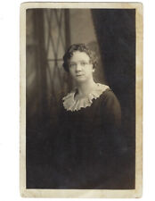 c.1900s Pretty Girl In Black Ruffle Portrait RPPC Real Photo Postcard UNPOSTED picture