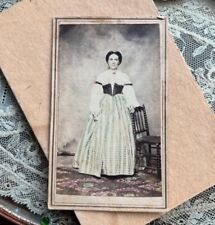 1860s CDV Photo Of Woman Hand Tinted Colored Swiss Waist Belt Utica NY picture