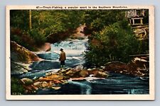 Trout Fishing A Popular Sport in the Southern Mountains River Postcard picture