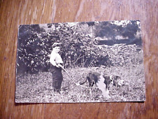 Antique Real Photo RPPC POSTCARD of YOUNG BOY WALKING SPANIEL DOG picture