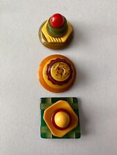 Vintage Stacked Bakelite Buttons; Includes Carved, Chunky, Scalloped, Yin Yang picture