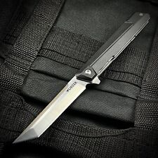 VORTEK ECHO D2 Ball Bearing Flipper Tanto Blade EDC Black Folding Pocket Knife picture